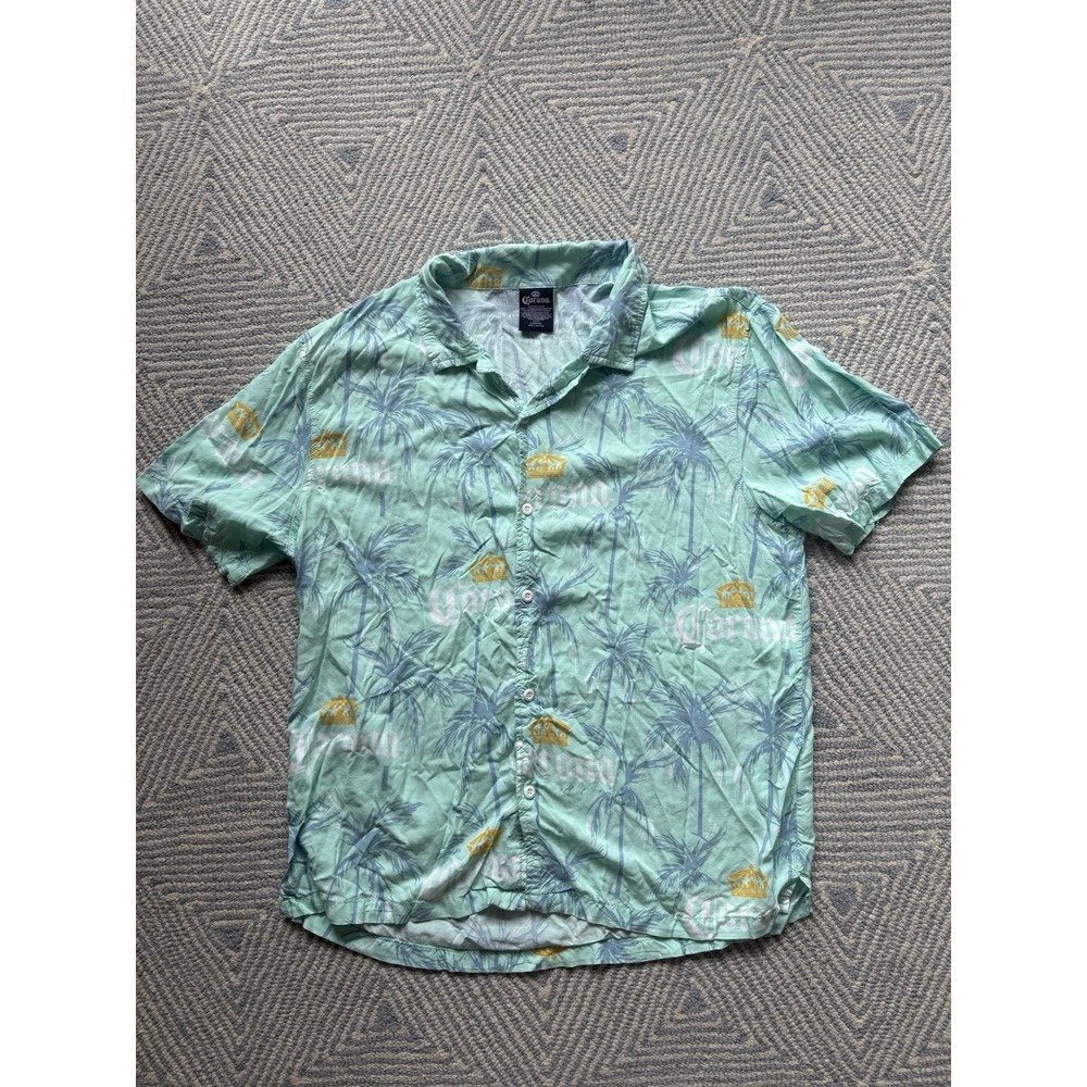 Corona Short Sleeve Rayon Button Shirt - Green/Blue‎ - Large